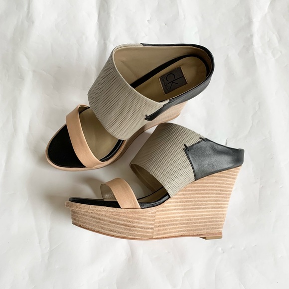 Calvin Klein Shoes - CALVIN KLEIN Platform Wedge Sandals Taupe Black 36